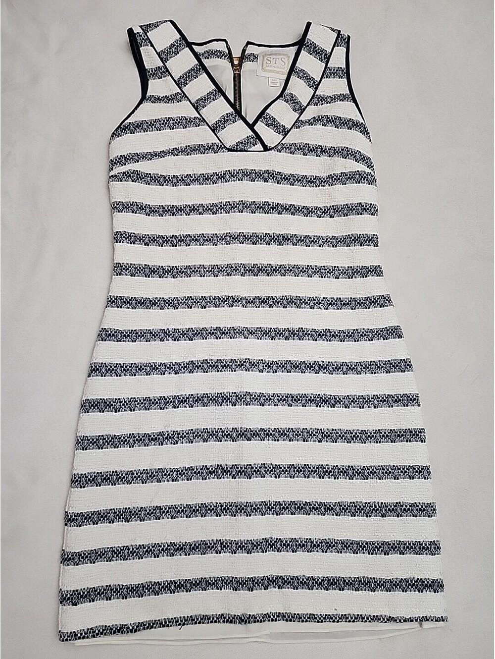 Sail To Sable Dress Sizexxs White Blue Striped Sleeveless Tweed China RN142602